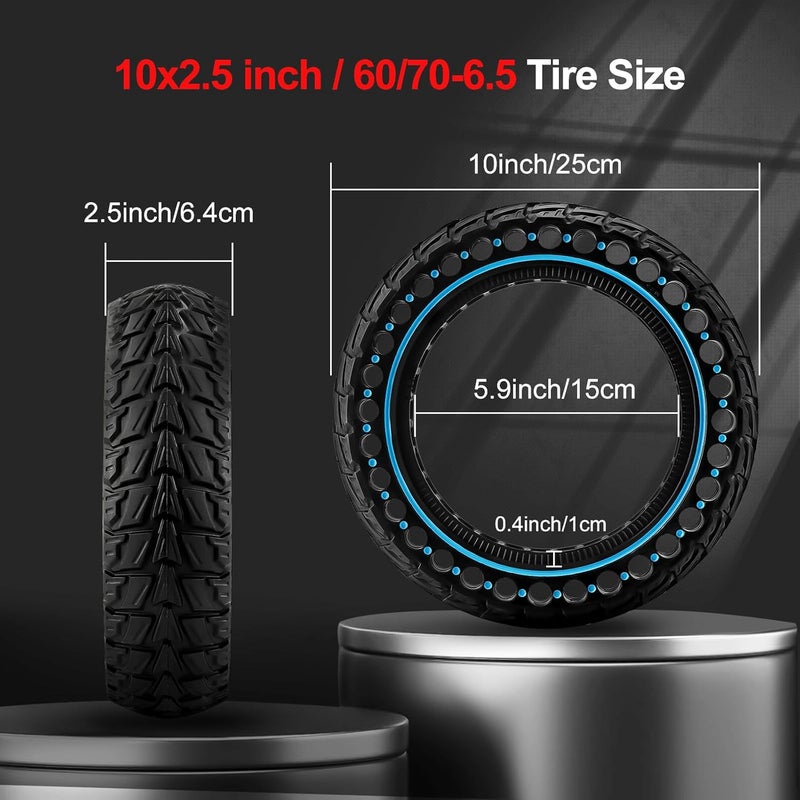 BANGTING 2PCS 60/70-6.5 إطار سكوتر، 10x2.5 بوصة إطار صلب لسيغواي ناينبوت ماكس G2 / G30 / G30D / G30E / G30E / G30LP / G30D II / G30 ماكس، 10x2.5-6.5 بدائل الإطارات للسكوتر الكهربائي (أزرق) - Image 3